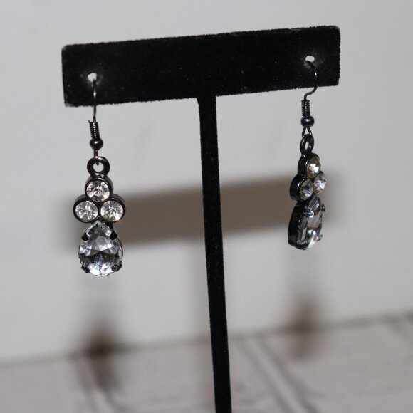 NWoT Sparkling Gunmetal & Rhinestone Dangle Earrings | 1.75" | French Hook - Picture 5 of 7